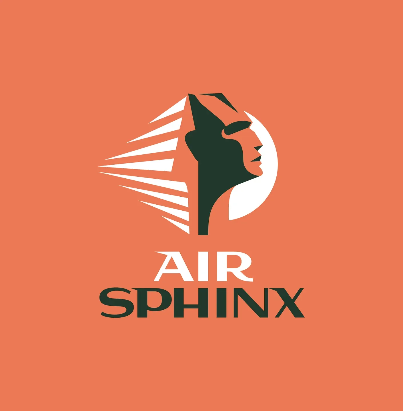 Air Sphinx English logo with an illustrated sphinx head on orange