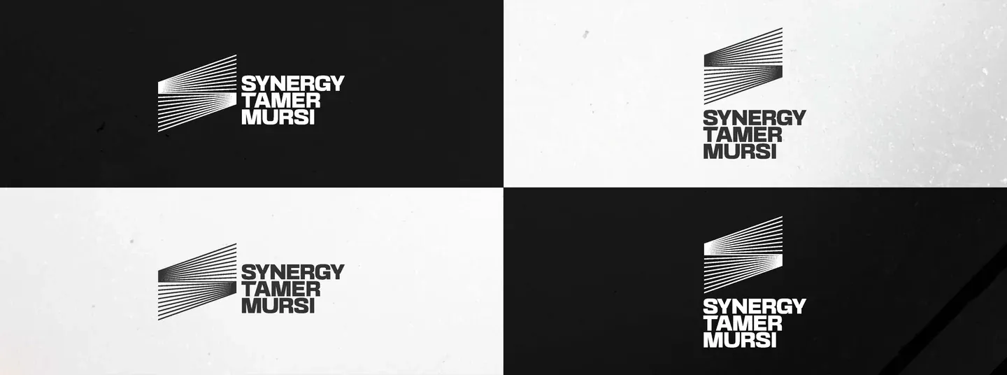 Four black-and-white variations of the SYNERGY identity