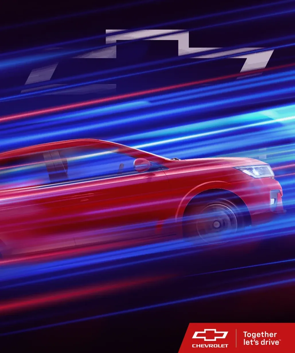 Chevrolet Optra portrait poster with a red car and blue and red light trails